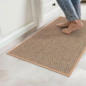 KIMODE Kitchen Mats 20″x32″,Non-Slip Washable Farmhouse Kitchen Rugs,Absorbent Natural Kitchen Mats for Floor Front of Sink,Beige Standing Mats for Bathroom/Laundry Room