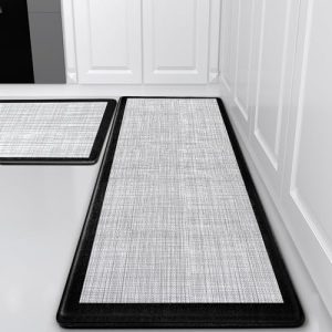 WEZVIX Anti Fatigue Kitchen Mat [2 PCS], Cushioned Non-Skid, Waterproof Floor Mat, Ergonomic Comfort Foam Standing Rugs for Floor, Kitchen, Office, Sink, Laundry – Black and Grey