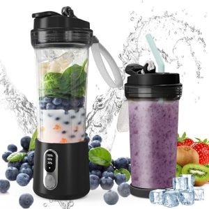 FPVIER Portable Blender, Personal Blender for Shakes & Smoothies, 4000mAh USB Rechargeable 18oz Juicer Cup with Extended cyclone blade and Travel Lid BPA Free for Kitchen/Gym/Outdoor (Black)