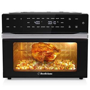 32QT Extra Large Air Fryer, 19-In-1 Air Fryer Toaster Oven Combo with Rotisserie and Dehydrator, Digital Convection Oven Countertop Airfryer Fit 13″ Pizza, 6 Accessories, 1800w (Black)