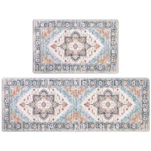 Pauwer Anti Fatigue Kitchen Mat Set of 2 Non Slip Kitchen Rugs and Mats Farmhouse Waterproof Memory Foam Kitchen Rugs Cushioned Kitchen Floor Mats Comfort Standing Mat for Kitchen Home Sink Office