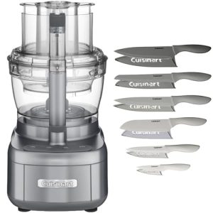 Cuisinart Elemental Food Processor FP-2 with 11 Cup & 4.5 Cup Workbowls Bundle with Cuisinart 12-Piece Knife Set C55-12PC & Blade Guards (Gray)