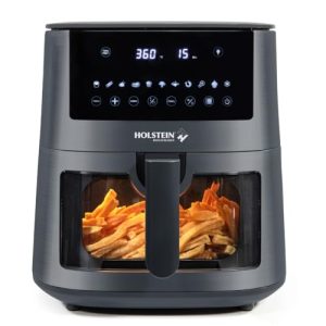 Holstein Housewares 7.6QT Digital Air Fryer with viewing window and led display with 7 preset options. Fry, bake, grill, dehydrate, and roast healthier recipes. Dishwasher Safe