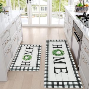 ASPMIZ Anti Fatigue Kitchen Mat Cushioned, Waterproof Kitchen Rugs Sets of 2 Non Slip, Farmhouse Buffalo Plaid Home Kitchen Floor Mats for in Front of Sink/Laundry/Office, 18” x 48” +18” x 30”