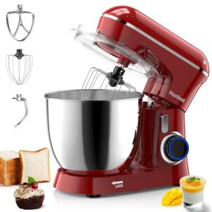 Honinst Stand Mixer, 6.5QT 10-Speed 660W Tilt-Head Electric Stand Mixer, 3-In-1 Kitchen Mixer with Bowl, Dough Hook, Whisk and Beater, Food Mixer for Baking, Cake and Most Home Cooks, Dark Red