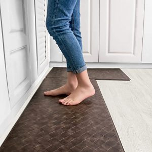 Kitsure Kitchen Mats for Cushioned Anti-Fatigue Use 2 PCS, Anti-Slip Kitchen Rugs, Easy-to-Clean and Comfortable Standing Desk Mats for Offices, Kitchens, Sinks, 17.3″×30″+17.3″×47″, Brown