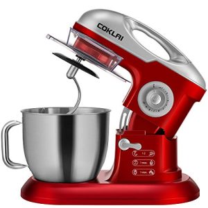 Stand Mixer, COKLAI Electric Mixer, Tilt-Head Dough Mixer with 7.3-Quart Stainless Steel Bowl, Dough Hook, Flat Beater, Wire Whisk and Splash Guard, Red 660W