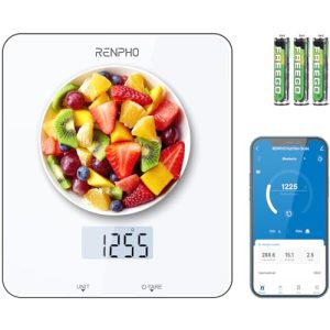 RENPHO Food Scale, Kitchen Scale for Grams and Ounces, Smart Gram Scale with Nutritional Calculator, Digital Food Weight Scale with App for Macro Keto Weight Loss, White, 11lb/5kg