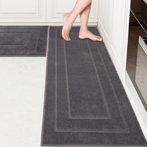 PURRUGS Machine Washable Kitchen Rug Set of 2, Non-Slip/Skid Kitchen Runner Rugs & Floor Mats, Super Absorbent Soft Standing Mats for Kitchen, Laundry & Sink, Rolled Packaging, Grey