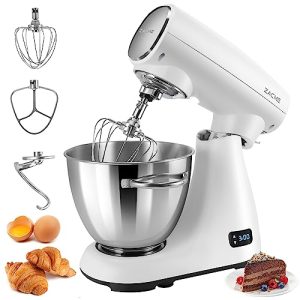 ZACME Mixers Kitchen Electric Stand Mixer, Aluminum die casting and Gears, 1 Hour Continuous Operation, Dual Cooling System, Low Noise DC Motor, LED Display and Timing Function, 600W 5.5QT, Food Grade