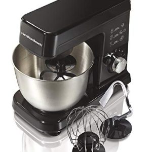 Hamilton Beach 6 Speed Electric Stand Mixer with Stainless Steel 3.5 Quart Bowl, Planetary Mixing, Tilt-Up Head, 300W Motor, Black (63325)