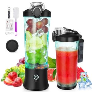 Binineew Portable Blender – 20oz Powerful Personal Blender Shakes and Smoothies USB Rechargeable – Efficient Safe On The Go Fruit Juicer Cup Kitchen Baby Food Office Gym Sport Travel (Black)