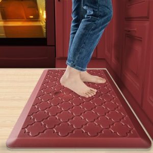 Villsure Kitchen Mat, Kitchen Rugs, Cushioned Anti Fatigue Kitchen Mats for Floor, 1/2 Inch Thick Kitchen Rug, Non-Slip Standing Desk Mat, Waterproof Floor Mat for,Office,Sink,Laundry,17.3″x30″,Red