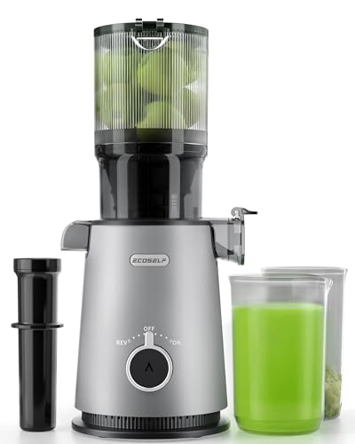 ECOSELF Cold Press Juicer, Whole Juicer, Juicer Machines with 4.35″ Wide Mouth, Whole Fruit juicer, Juice Extractor for Vegetable and Fruit, High Juice Yield, Easy to Clean with Brush