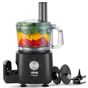 VEVOR Food Processor, 9-Cup Small Vegetable Chopper, 600W Dual-Speed Electric Meat Processor, 10 Blades & Discs, Built-in Blade Storage, Large Feed Chute & Pusher – Efficient Slice Shred & Dough Prep