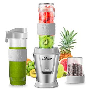 Personal Blender with 2 x 20oz Travel Bottle and Coffee/Spices Jar, Portable Smoothie Blender and Coffee Grinder in One, 500W Single Serve Blender for Shakes and Smoothies, BPA free, by Yabano (Grey)