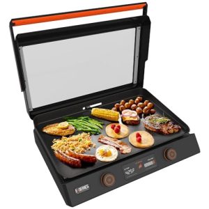 Blackstone 22-Inch Electric Griddle – 1200W Non Stick Ceramic Titanium Coated Stainless Steel Tabletop Griddle with EZ-Touch Control Dial, LCD Display, Patented Rotate & Remove Glass Hood – 8001