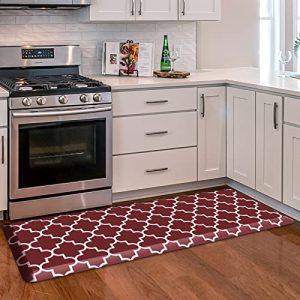 WISELIFE Kitchen Mat Cushioned Kitchen Rug Runner Rugs – 3/4 Inch Thick Waterproof Non-Slip Kitchen Mats and Rugs Heavy Duty PVC Ergonomic Comfort Mat for Kitchen (17.3″x 47″,Red)