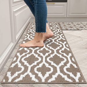 HEBE Kitchen Rug Sets 2 Piece with Runner Non Slip Kitchen Rugs and Mats Washable Kitchen Mats Set for Floor Kitchen Carpet Rug Runner for Hallway Entryway Kitchen Laundry