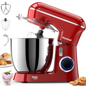 Honinst Stand Mixer, 6.5QT 10-Speed 660W Tilt-Head Electric Stand Mixer, 3-In-1 Kitchen Mixer with Bowl, Dough Hook, Whisk and Beater, Food Mixer for Baking, Cake and Most Home Cooks, Red