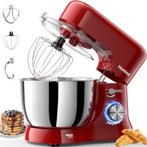 Honinst Stand Mixer, 3-In-1 10-Speed 660W 6QT Tilt-Head Food Mixer, Electric Mixer with Bowl, Dough Hook, Whisk and Beater, Kitchen Mixer for Baking, Cake and Most Home Cooks, Red