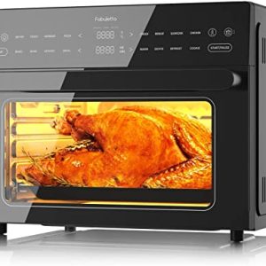 Air Fryer Toaster Oven Combo – Fabuletta 10-in-1 Countertop Convection Oven 1800W, Flip Up & Away Capability for Storage Space, Oil-Less Fit 12″ Pizza, 9 Slices Toast, 5 Accessories (30L Black)