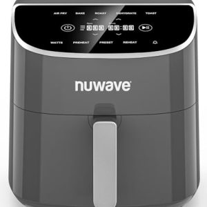 Nuwave Brio Plus 8 Qt Air Fryer, PFAS Free, New & Improved, Digital Touch Screen, Cool White Display, 50°F~400°F in Precise 5°, 5 Cook Functions, 100 Presets & 50 Memory, 3 Wattages 700, 1500, 1800