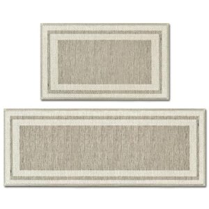 Artoid Mode Rubber Non-Slip Washable Absorbent Kitchen Rugs and Mats Set of 2, Kitchen Mats for Floor Kitchen Runner Hallway Laundry Room in Front of Sink Beige Grey – 17×29 and 17×47 Inch