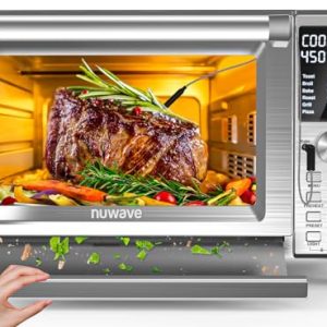 Nuwave Bravo XL Pro Air Fryer Toaster Oven, Improved 100% Super Convection, Quicker & Crispier Results, 112 Presets, Multi-Layer Even Cooking, 50-500F, Smart Probe, PFAS Free, 30QT, Stainless Steel