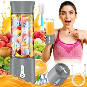 Portable Blender, Personal Size Blender for Shakes and Smoothies with 6 Ultra Sharp Blades, 17Oz 4000mAh Powerful Juicer, Mini Blender Cup with Travel Lid and USB Rechargeable for Office, Gym, Kitchen