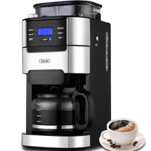 Gevi 10-Cup Drip Coffee Maker with Built-in Grinder, Programmable Brew Coffee Machine with Timer, Reusable Filter, 1.5L Water Tank, Coffee Pot, Warming Plate Burr Grinder Combo for Father’s Day Gifts