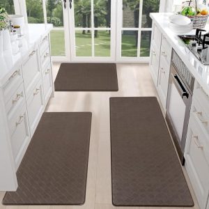 HEBE Anti Fatigue Kitchen Rug Sets 3 Piece Waterproof Kitchen Mats for Floor Cushioned Kitchen Rugs and Mats Non Slip Comfort Standing Mat Runner for Kitchen,Home Office,Sink,Laundry