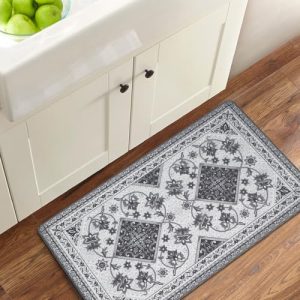 ASPMIZ Gray Boho Kitchen Rugs Non Slip, Waterproof Kitchen Mats Cushioned Anti Fatigue, Farmhouse Memory Foam Kitchen Rugs and Mats Washable, Kitchen Floor Comfort Mats for Home & Office, 18 x 30 Inch