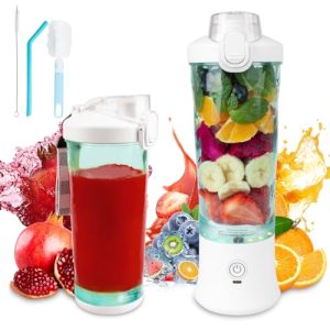 Akjbl Smoothie Blender, Personal Blender for Shakes and Smoothies with 6 Blades, 600ML BPA Free Portable Blender Cup with Lid and Rechargeable USB, Mini Blender for Home, Gym, Travel, Office