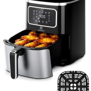 Kitchen Elite Air Fryer Oven 5.28 Qt, 6-in-1 Digital Display Compact Cooker，Space-saving, Nonstick and Dishwasher Safe Basket, Stainless Steel