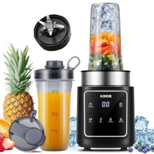 GDOR 1200W Touchscreen Blender for Shakes and Smoothies, Personal Blender with 4 Auto Programs, (2) 25oz TO-Go Cups & Spout Lids, Smoothie Blender for Ice Crush, Frozen Drinks, Black