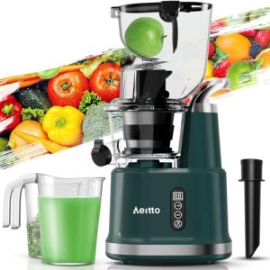 Aeitto Slow Masticating Juicer, Electric Juicer, with Big Wide 83mm Feed Chute, Juicer Machine for Vegetable and Fruit, Easy to Clean with Brush, Juice Press BPA-Free, Dark Green