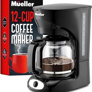 Mueller 12-Cup Drip Coffee Maker Machine with Anti-Drip System, Permanent Filter, Glass Carafe, and Auto Keep Warm Function