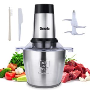 Qinkada Meat Grinder, 500W Powerful Food Processors, 14Cup Stainless Steel Bowl, 3 Speed Modes 4 Bi-Level Blades for Onion, Meat, Nuts, Fruit, Garlic, Vegetable, Baby Food