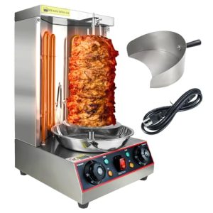 KOOTEN Shawarma Grill Machine Electric Vertical Kebab Gyro Grill Machine Rotisserie Broiler Machine with 2 Burners and Meat Catch Pan, 3000W