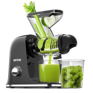 SiFENE Cold Press Juicer Machine, Compact Single Serve Slow Masticating Juicer, Vegetable and Fruit Juice Extractor Maker Squeezer, Easy to Clean, BPA Free (Black)