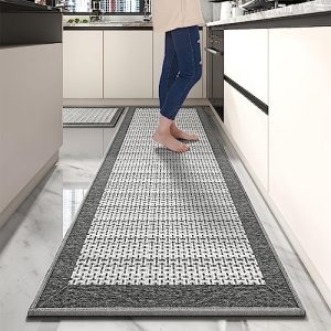 PADOOR Non Slip Kitchen Rugs Sets of 2 – Extra Large 2.5’x6′ + 20″x32″ Runner Rugs for Kitchen Floor Non Skid Washable, Absorbent Kitchen Mat for in Front of Sink 2 Piece Grey