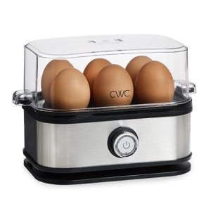 COOK WITH COLOR: 210 Watt Egg Cooker – 6 Egg Capacity, Rapid Cook Time, Auto Shut Off, with Tray, Measuring Cup, and Lid, Stainless Steel