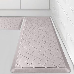 WEZVIX Non-Skid Kitchen Rugs and Mats Waterproof, Anti Fatigue Kitchen Mat 2 PCS, 1/2 Inch Thick Kitchen Floor Mat, Ergonomic Comfort Foam Standing Mat for Floor, Office, Sink, Laundry – Khaki