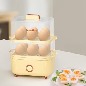 Veroline Rapid Egg Cooker, 12 Egg Capacity Electric Egg Cooker for Hard Boiled Eggs, Soft, Medium, Poached Eggs, Food & Vegetable Steamer for Breakfast, Over-Heat Protect, One-Touch Button, BPA Free