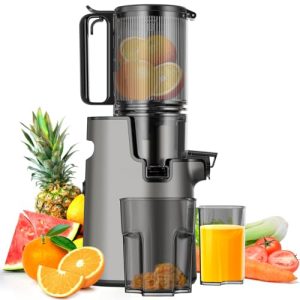 LQZ Cold Press Juicer,Slow Masticating Juicer Machines,4.3″ Large Bore Feed Chute Fit Whole Vegetables and Fruits,350W Juice Extractor Machine,Easy to Clean Juicer(Black)