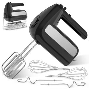 5-Speed Electric Hand Mixer, 800W Handheld Mixer with Turbo for Baking & Cooking, Kitchen Food Mixer with Storage Case & 6 Stainless Steel Attachments (2 Beaters, 2 Dough Hooks, 2 Whisks) – Black