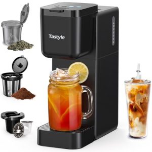 Tastyle Iced Tea Maker, Single Cup Coffee Maker 3 in 1 for K Cup, Grounds & Tea, Hot and Iced Coffee Machine Small with 4 Brew Styles and 16oz Water Reservoir, Fits 7.3” Travel Mugs, Black