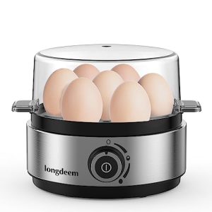 Rapid 7-Egg Electric Egg Cooker & Vegetable Steamer by Longdeem – Easy-to-Use with Alert, BPA-Free, Stainless Steel – Comes with Measuring Cup – Perfect for Varied Egg Recipes