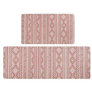 FRESHMINT Anti Fatigue Kitchen Mats for Floor 2 Piece Set, Waterproof & Non-Skid Boho Kitchen Rugs, Cushioned Kitchen Mat for Standing Washable Comfort Desk Kitchen Runners, 17×30+17×47